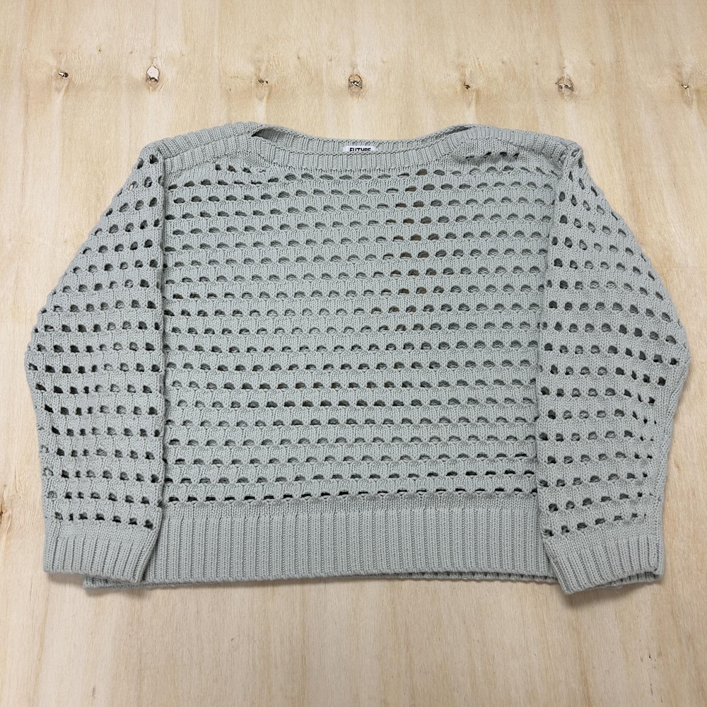 Future Collective Sweater Womens XL Green Open Knit Crew Neck Pullover Naylor